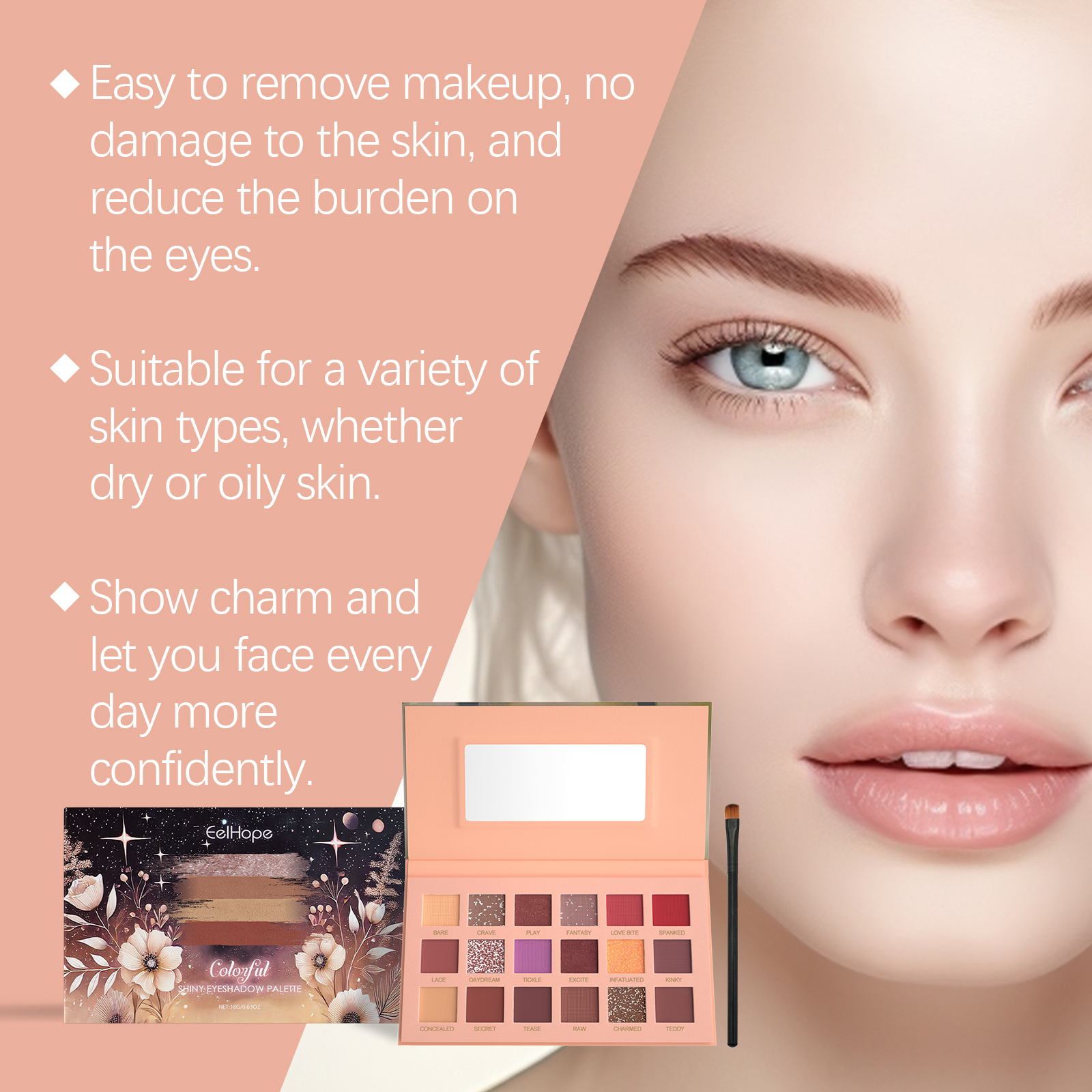 Eelhope 18-Color Eyeshadow Palette Eyeshadow Makeup Eyeshadow Multicolor Eye Palette With 18-Color Everyday Glitter - Image 4