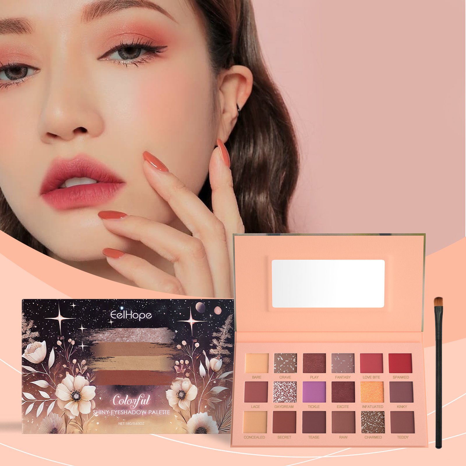 Eelhope 18-Color Eyeshadow Palette Eyeshadow Makeup Eyeshadow Multicolor Eye Palette With 18-Color Everyday Glitter - Image 2